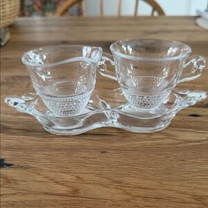 Cream and Sugar Bowl Set with Base Tray Duncan & Miller Teardrop Vintage